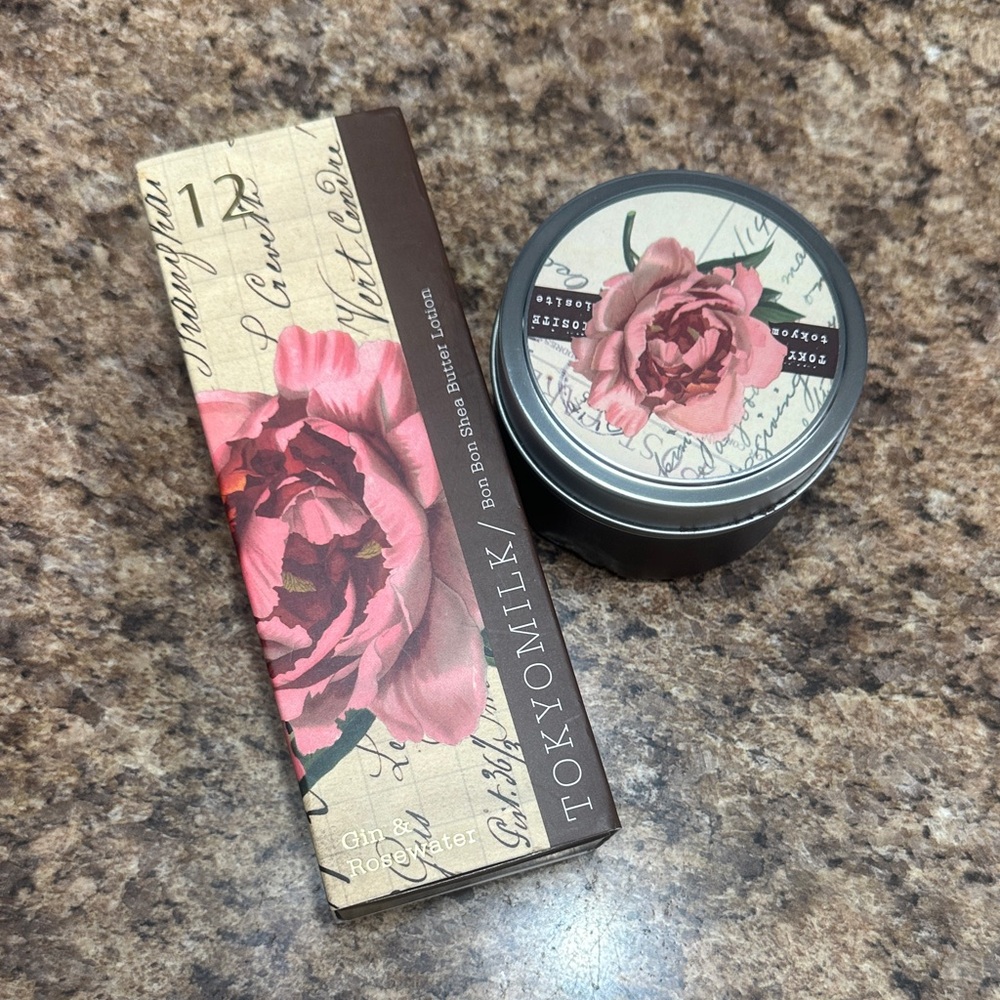 NEW NIB TokyoMilk Gin & Rosewater Body Butter and Tin candle Set - Pink Floral